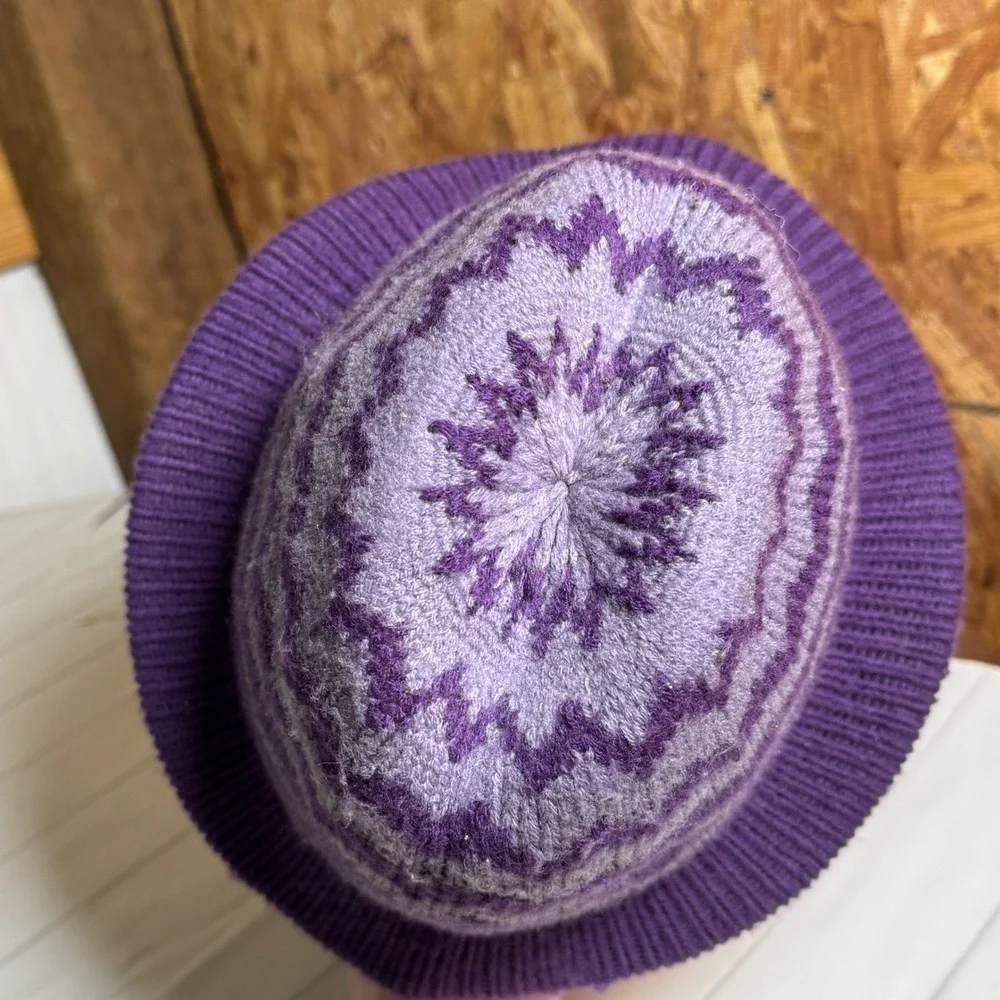 VTG Retro Purple Knit Fedora Hat Chevron Stripe Y2K Hipster Funky Streetwear